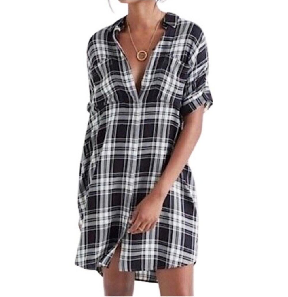 Madewell Courier Shirtdress In Gordon Plaid Checkered Mini Dress Small